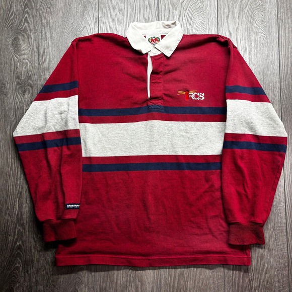 Barbarian Rugby Wear Other - Vintage Barbarian Rugby Wear Striped Polo Shirt Mens Large Red Blue RCS Logo